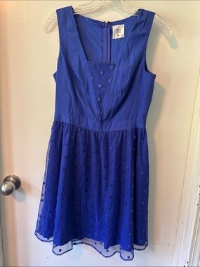 Marc Jacobs Electric Blue Sleeveless Midi Dress with Dot Mesh Skirt
